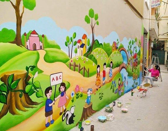 Vẽ tranh tường tiểu học đẹp theo yêu cầu 3