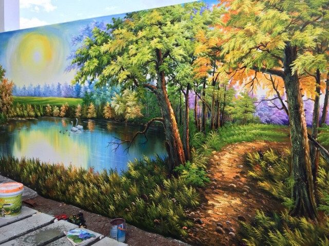 tranh vẽ tường phong cảnh