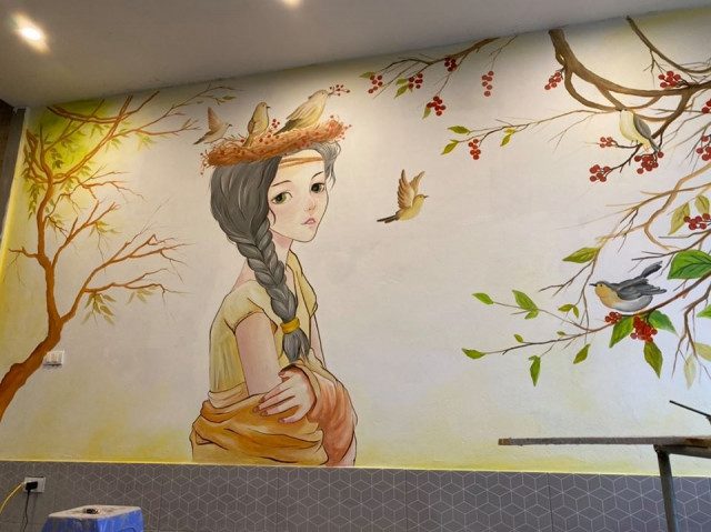 tranh ve tren tuong cho béa