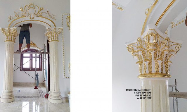 đắp phù điêu hoa văn đầu cột