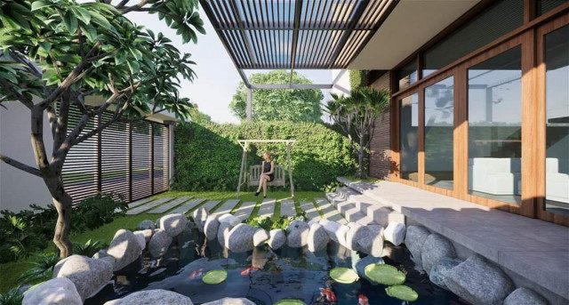 thi công hồ cá koi mini trong nhà