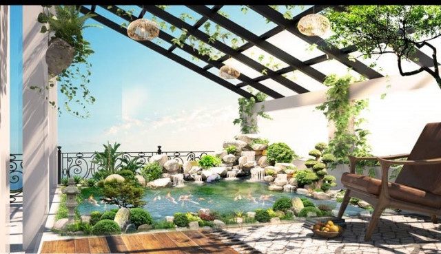 thi công hồ cá koi mini trong nhà