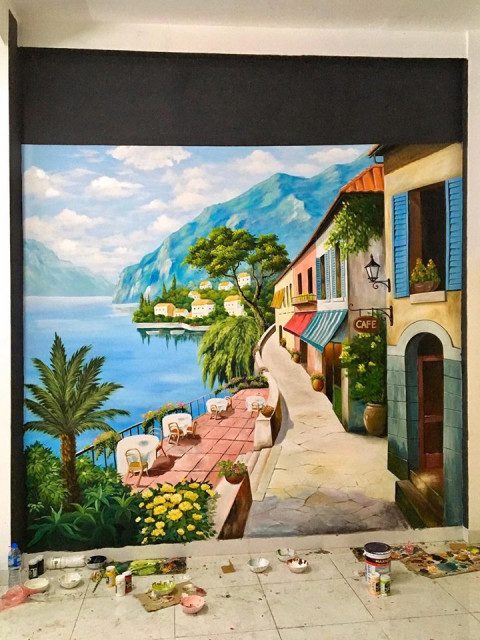 Vẽ tranh tường phòng khách tại Đà Nẵng