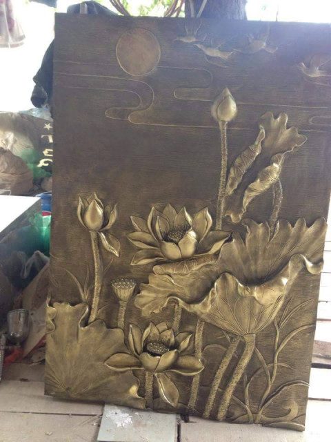 Phù điêu hoa sen | Tranh phù điêu hoa sen đắp nổi đẹp