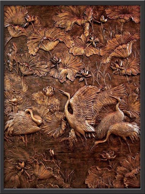 Phù điêu hoa sen | Tranh phù điêu hoa sen đắp nổi đẹp