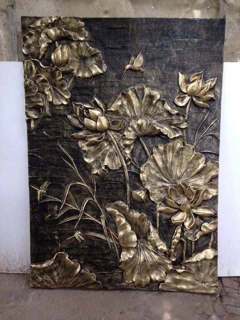 Phù điêu hoa sen | Tranh phù điêu hoa sen đắp nổi đẹp