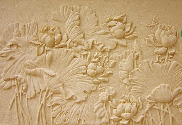 Phù điêu hoa sen | Tranh phù điêu hoa sen đắp nổi đẹp