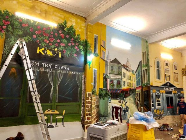 Vẽ tranh tường quán cafe đẹp