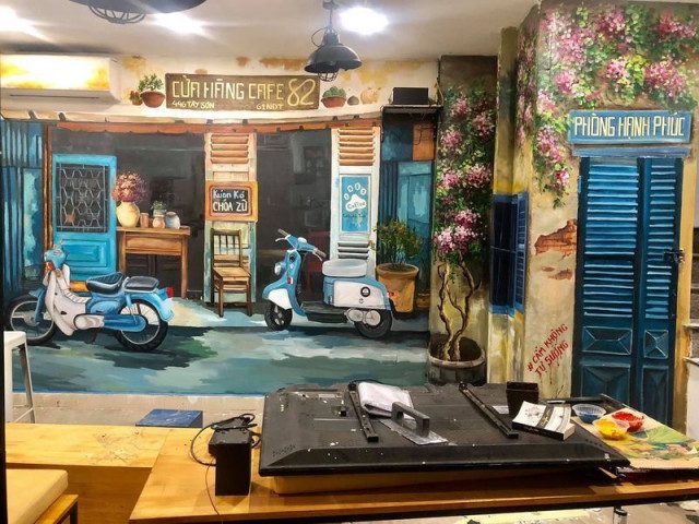 Vẽ tranh tường quán cafe đẹp