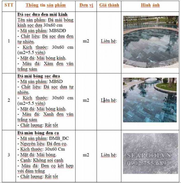 báo giá đá tự nhiên ốp lát hồ bơi