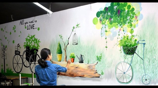 Vẽ tranh tường quán trà sữa đẹp thiết kế riêng